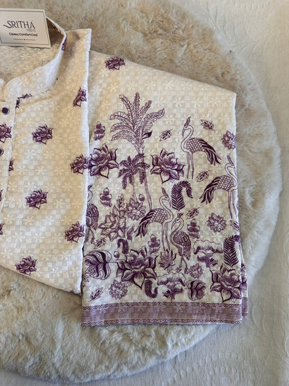 SM0326-02-06 White Lavender Flamingo & Floral Thread-work Design