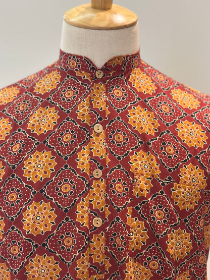 SM0724/25-08-06 Red Orange Short Cotton Kurta