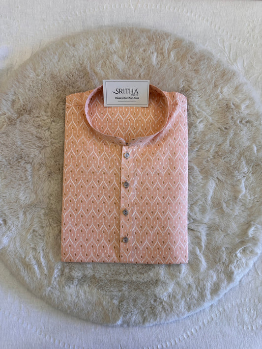 SM0226-01-07 Peach & White Printed Cotton Kurta