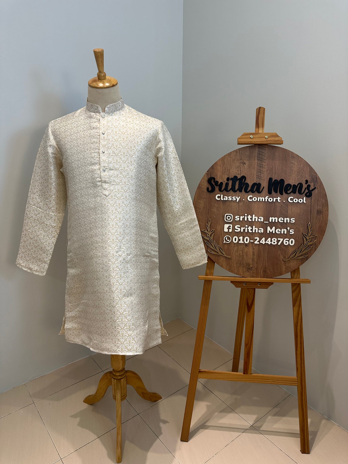 SM0626-02-16 Dual Shade Ivory & Gold Jacquard Silk Kurta Set