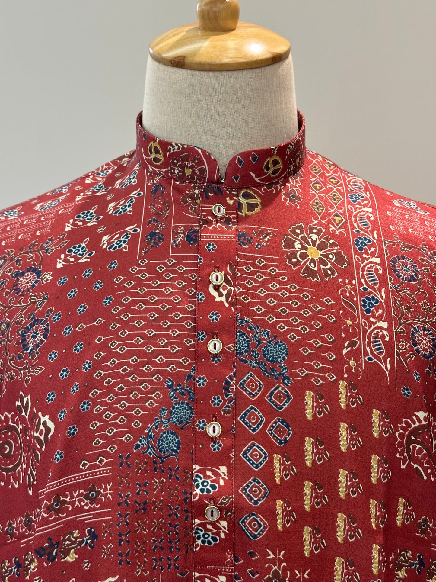 SM1225-01-01 Brick Red Floral Khadi Silk Kurta