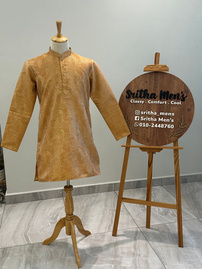 SM0526-02-06 Orange & Gold Silk Blend Kurta with Cotton Lining Kurta Set