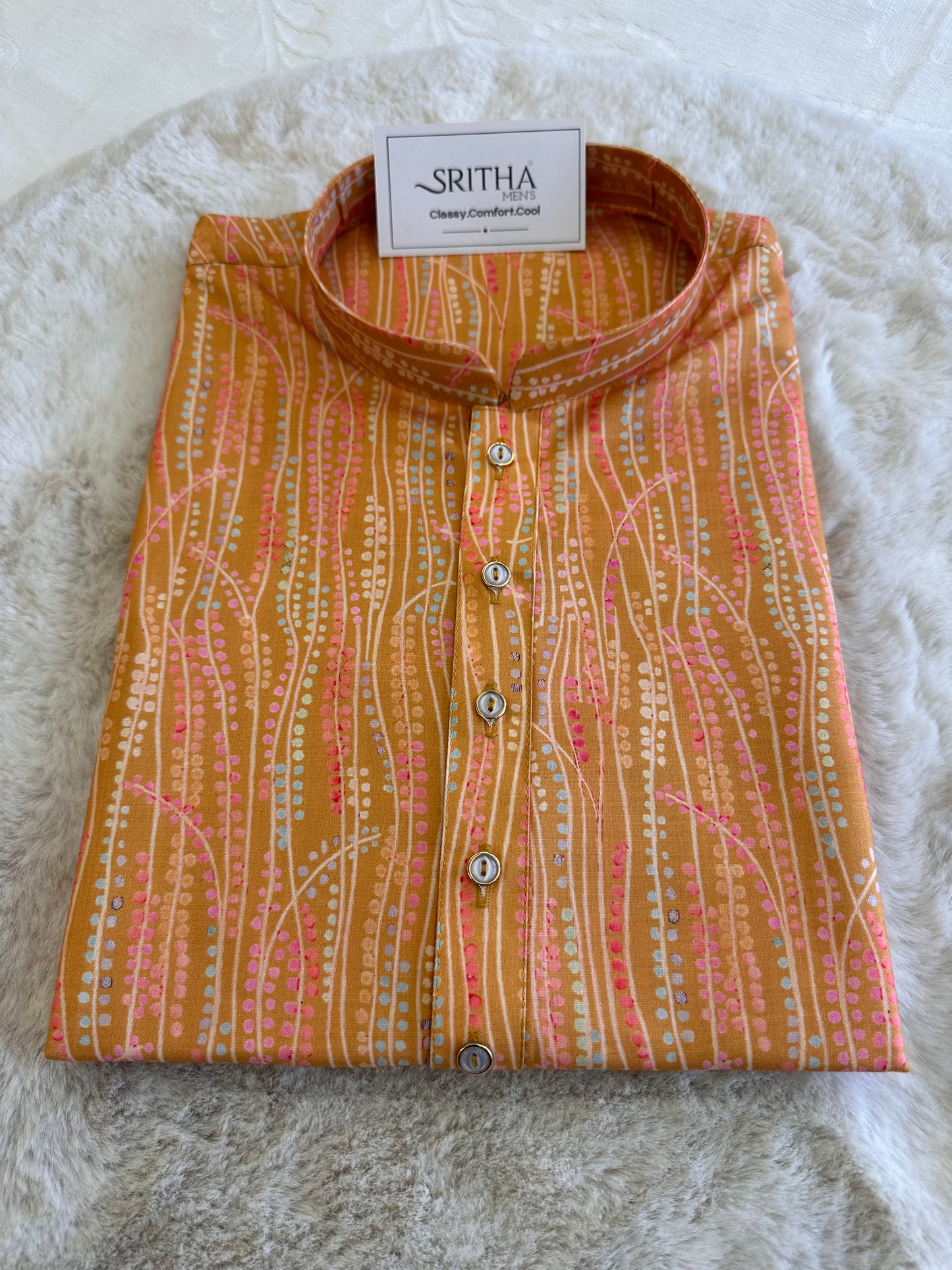 SM1225-01-08 Orange Printed Cotton Kurta