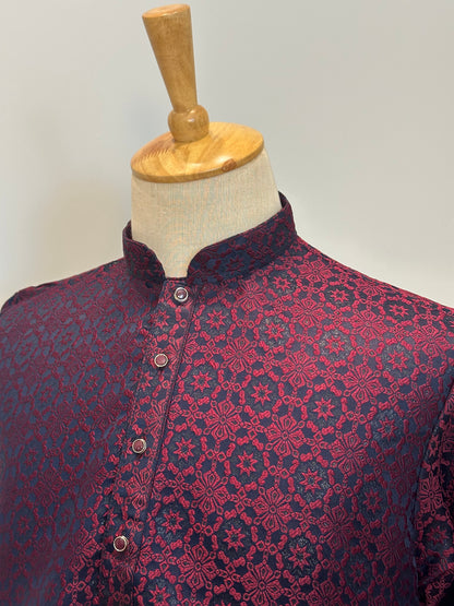 SM0626-02-09 Navy Base with Maroon Shade Kurta Set