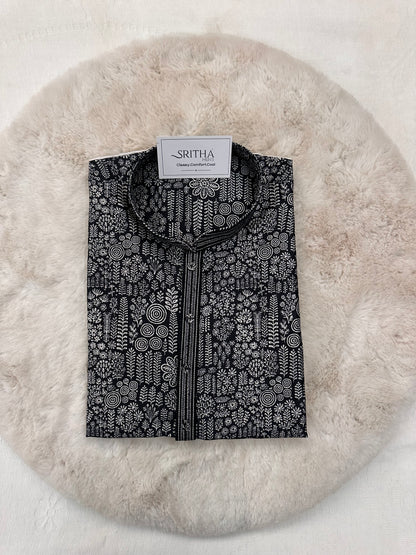 SM1225-01-13 Black & White Soft Cotton Silk Kurta