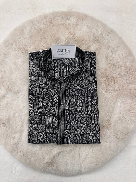 SM1225-01-13 Black & White Soft Cotton Silk Kurta