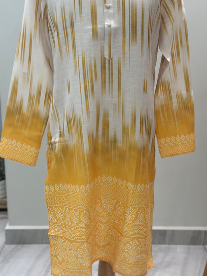 SM0825-01-07 Dual Tone Yellow & Beige Cotton Kurta