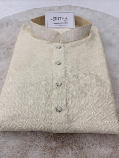 SM0525-02-01 Cream Heat Embossed Design Silk Blend Kurta Set