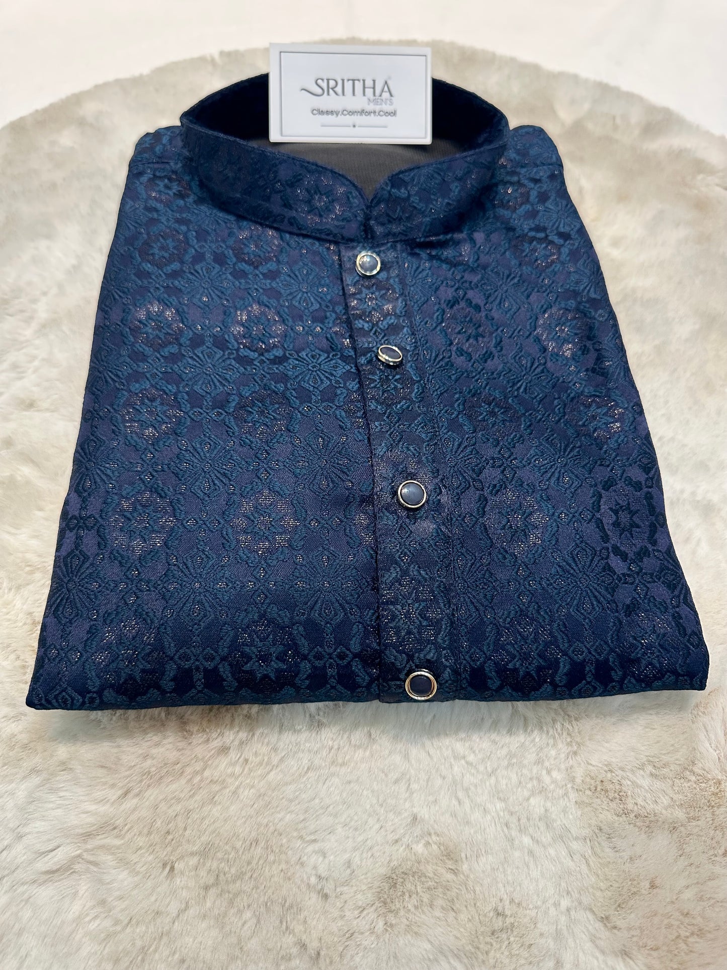 SM0626-02-08 Navy Base with Rama Shade Kurta Set