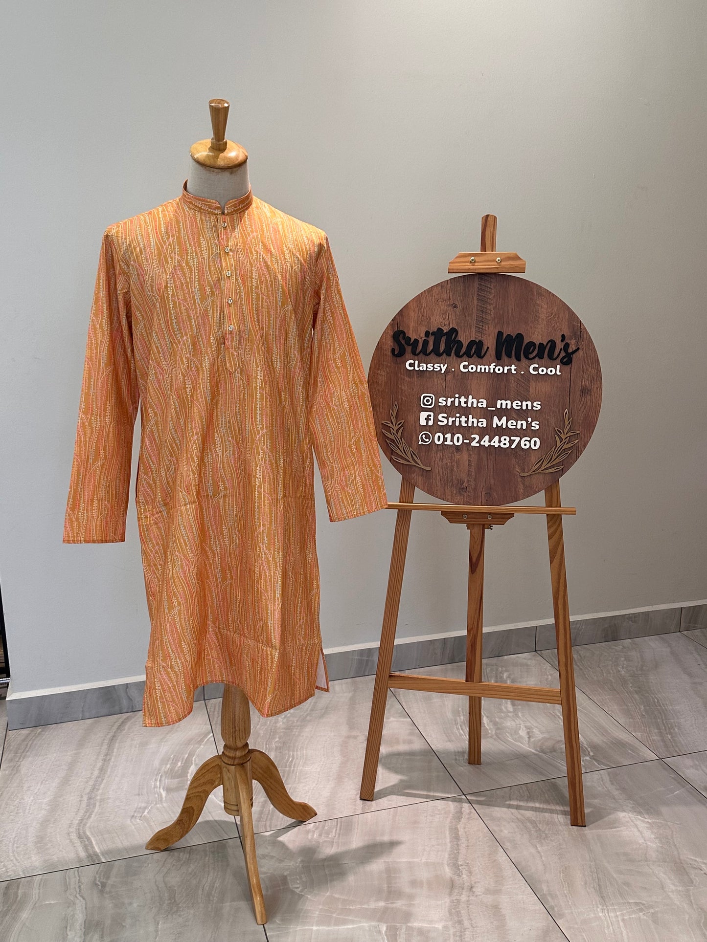 SM1225-01-08 Orange Printed Cotton Kurta