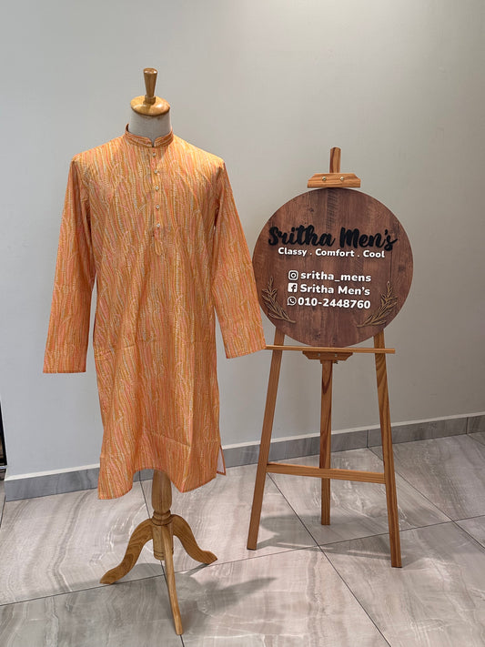 SM1225-01-08 Orange Printed Cotton Kurta