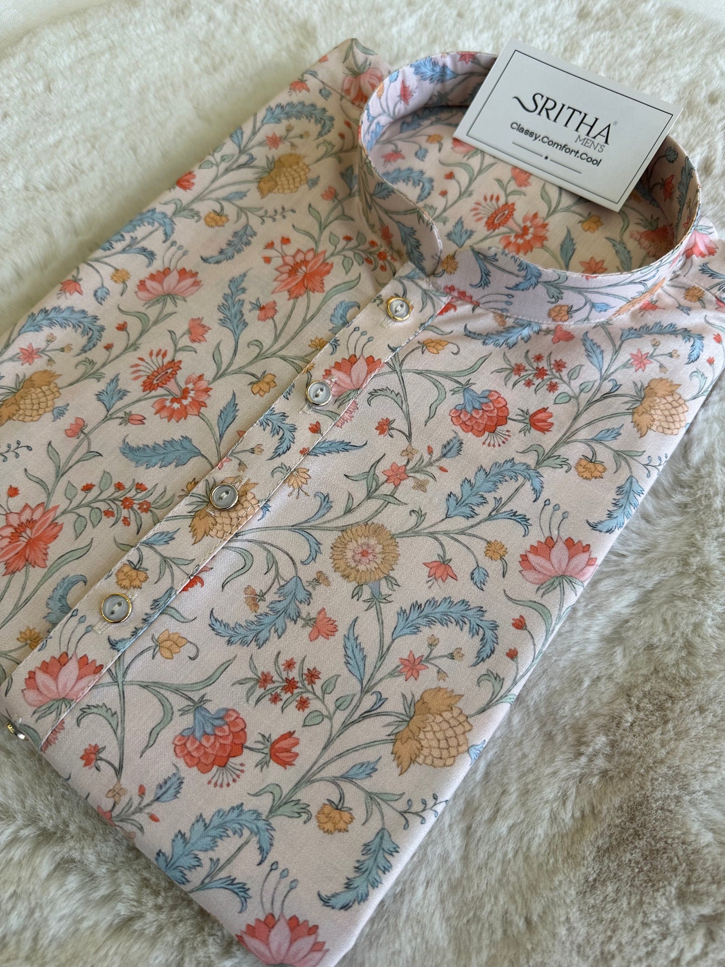 SM0925-01-16 Cream Floral Print Cotton Kurta