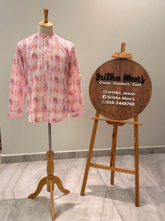 SM1224/25-01-14 Pink Cotton Long Sleeve Short Kurta