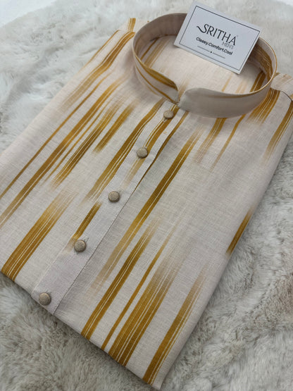 SM0825-01-07 Dual Tone Yellow & Beige Cotton Kurta