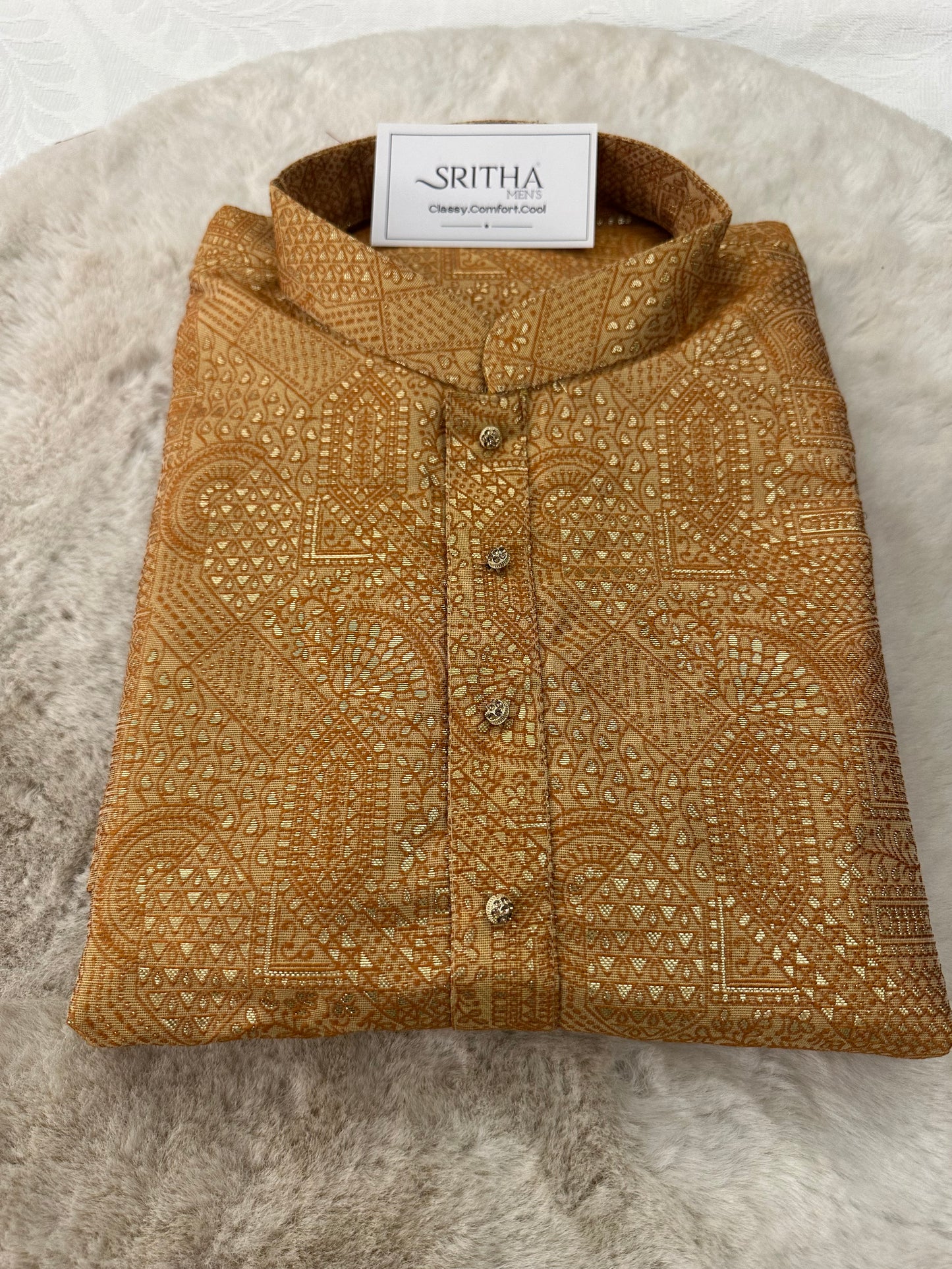 SM0526-02-06 Orange & Gold Silk Blend Kurta with Cotton Lining Kurta Set