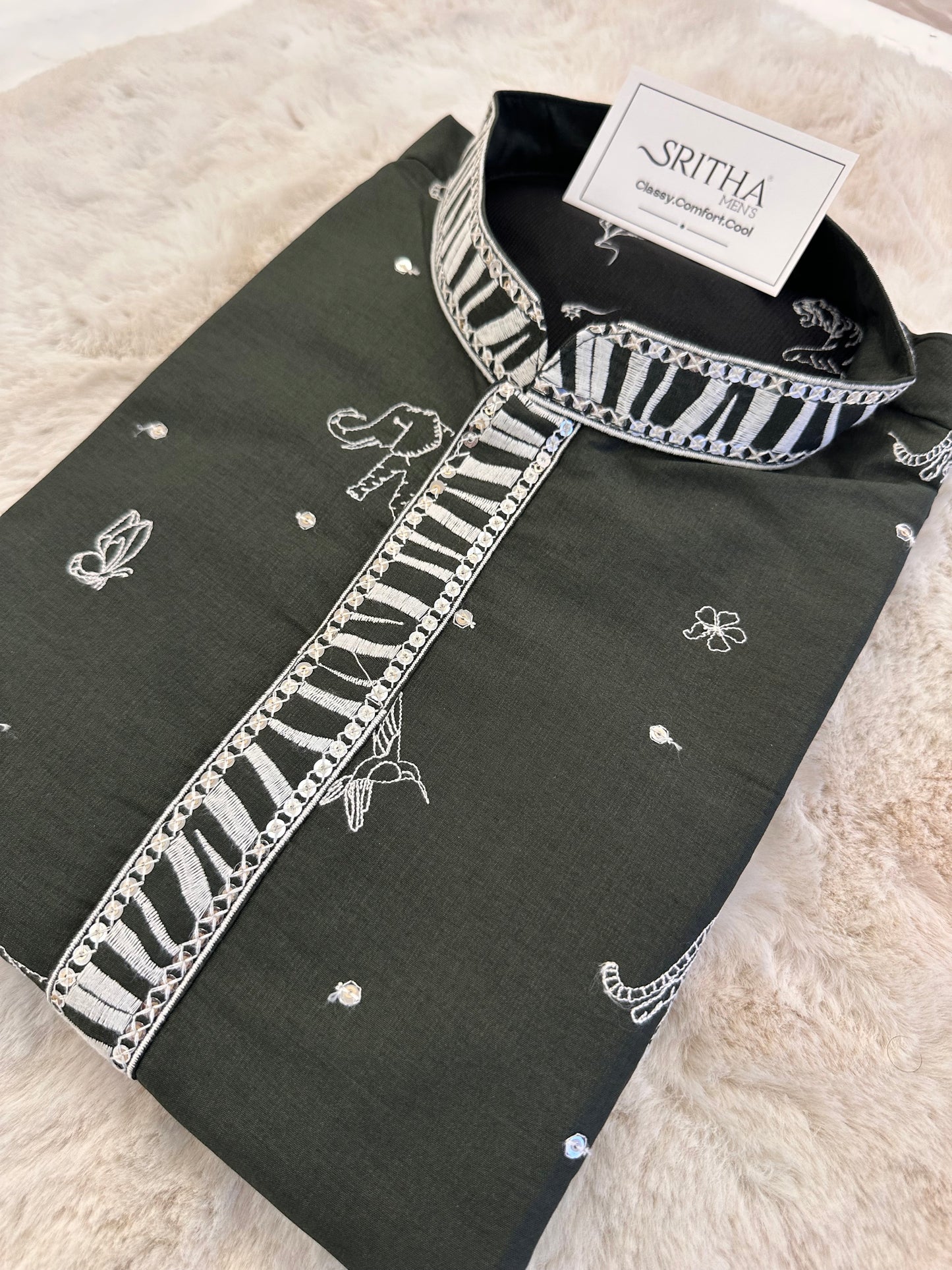 SM1125-02-07 Olive Green with Thread work Cotton Blend Kurta Set