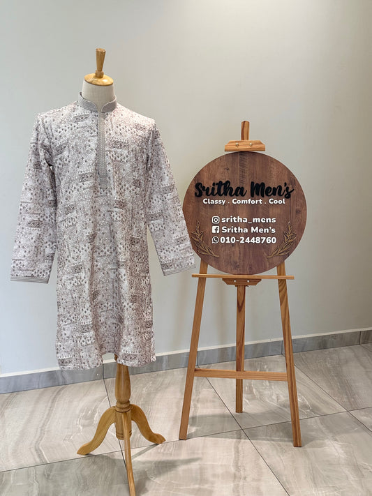SM0525-02-18 White & Brown Gold Sequins with Full Cotton Lining Kurta Set