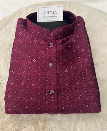SM0526-02-03 Wine & Gold Kurta Set