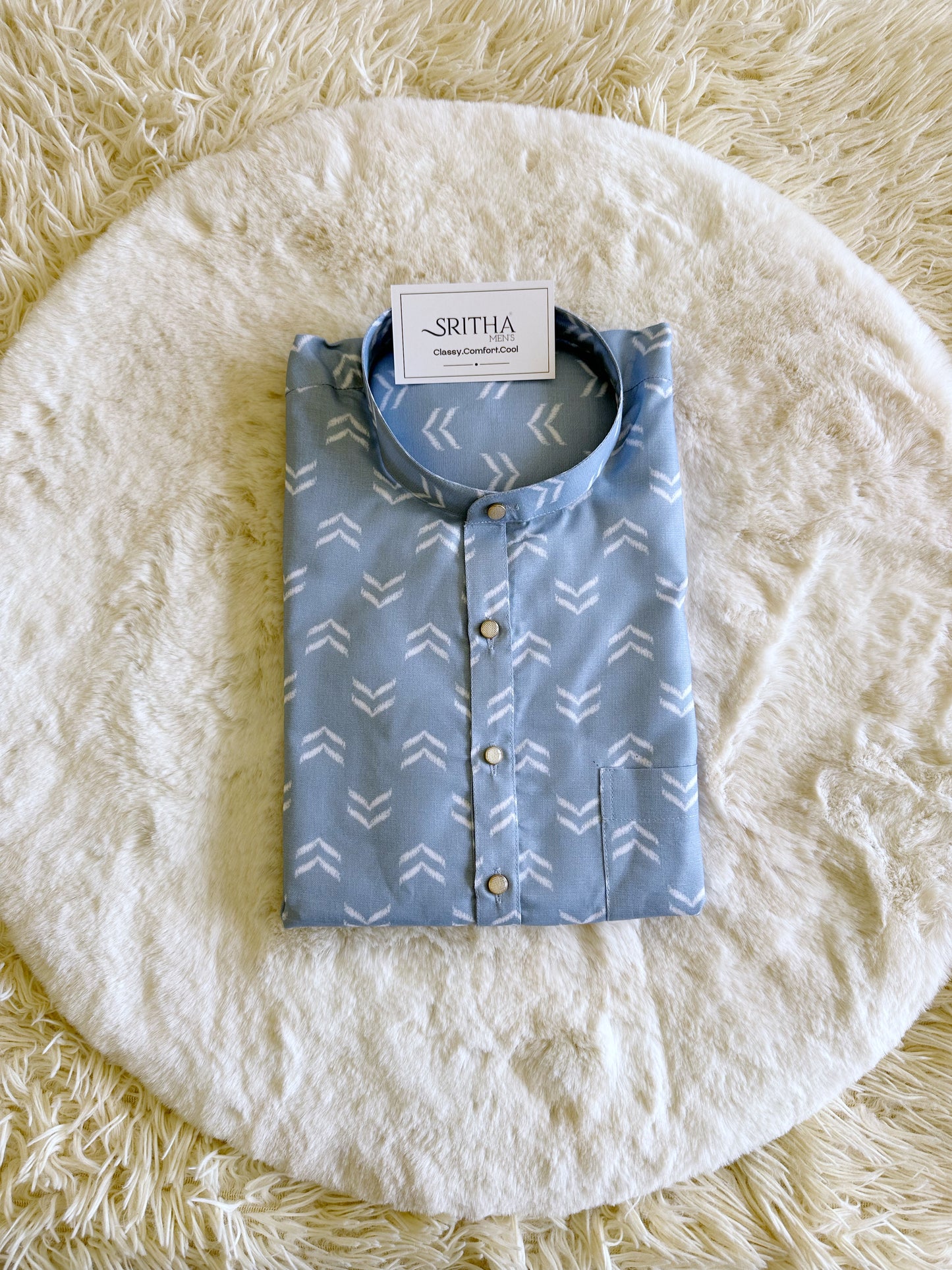 SM0324-01-12 Light Blue Arrow Short Cotton Kurta