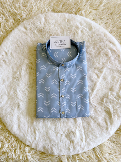 SM0324-01-12 Light Blue Arrow Short Cotton Kurta