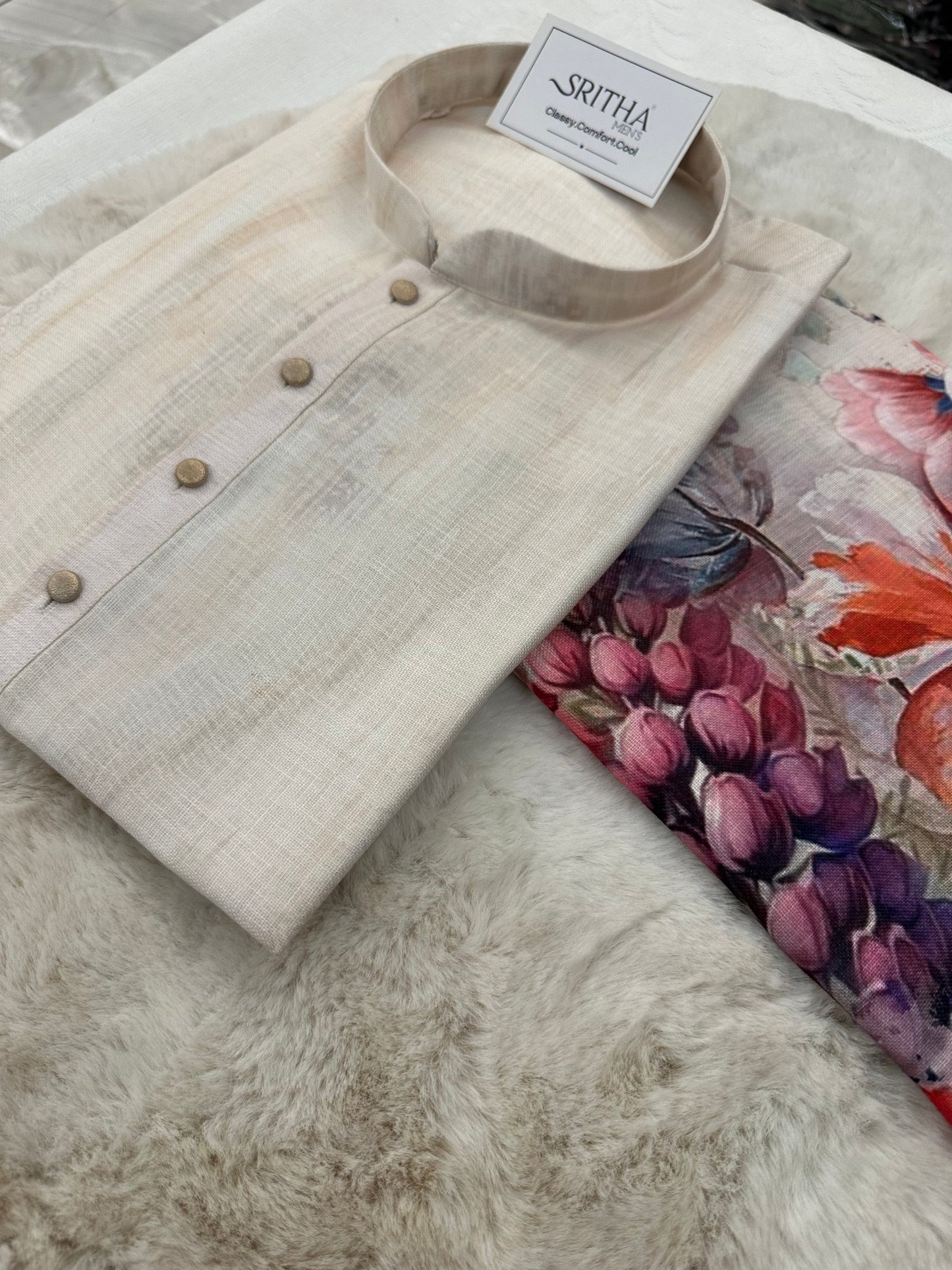 SM0825-01-10 Off White Floral Cotton Kurta