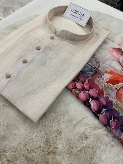 SM0825-01-10 Off White Floral Cotton Kurta