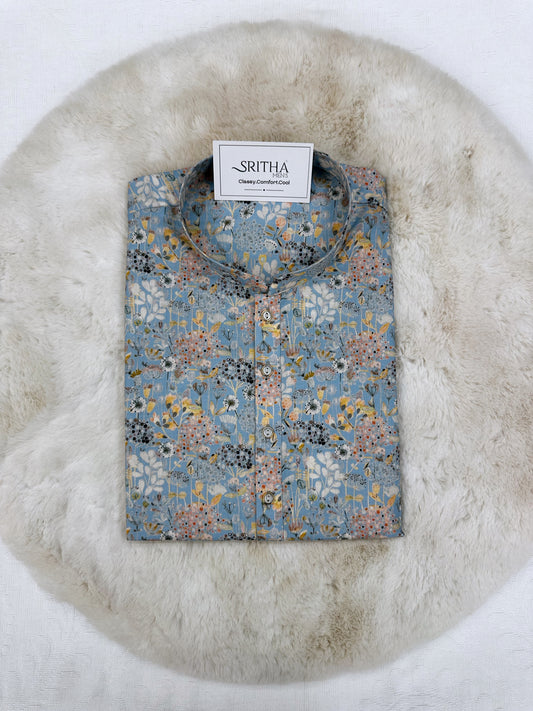 SM1224-01-07 Light Blue Floral Print Soft Kurta