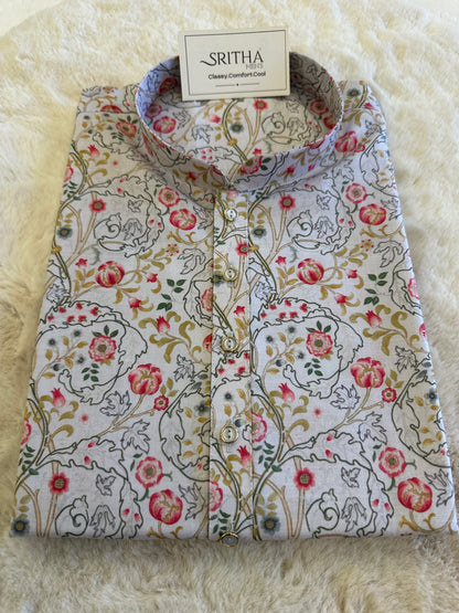 SM0925-01-13 White Faded Floral Cotton Kurta