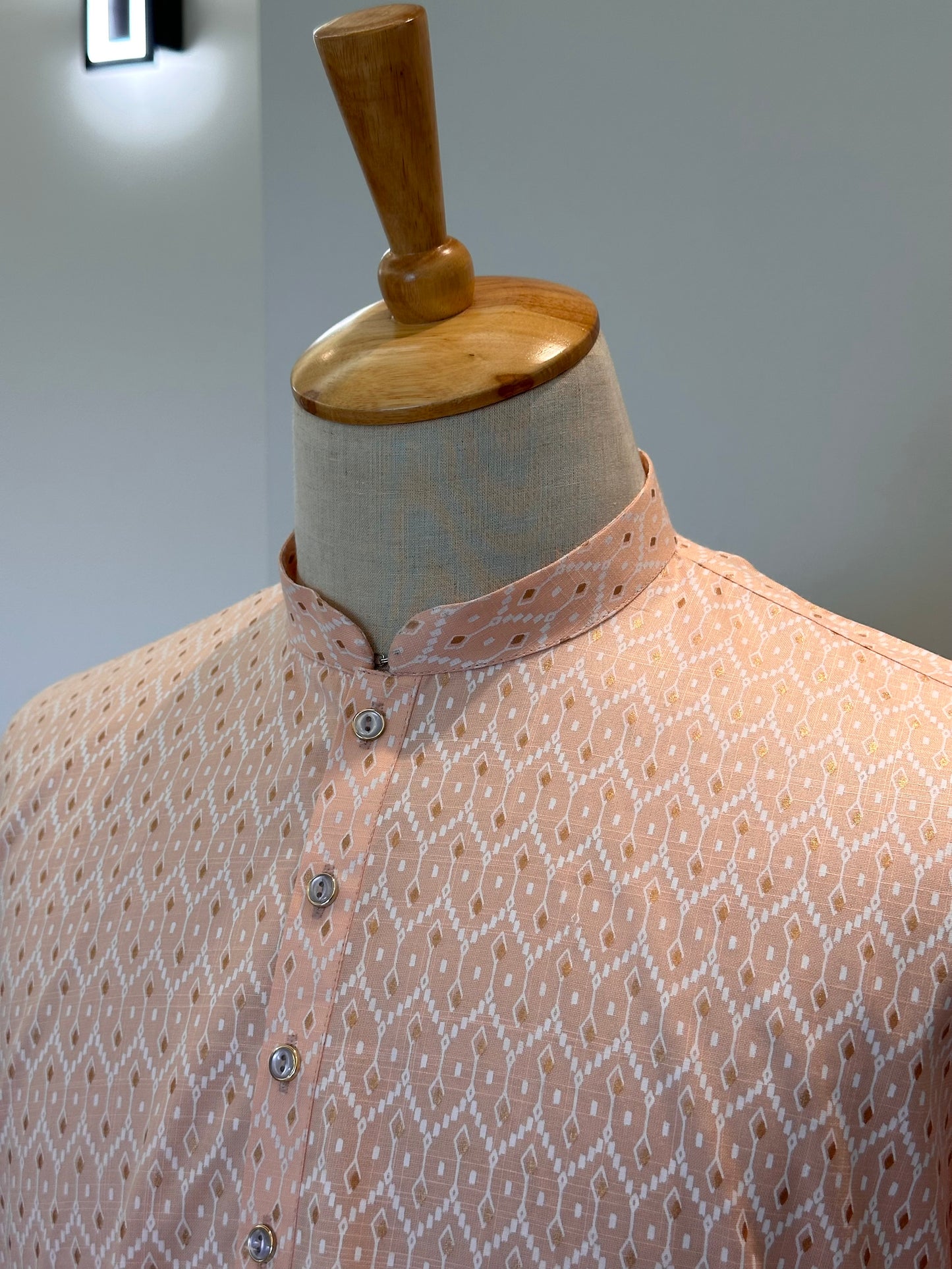 SM0226-01-07 Peach & White Printed Cotton Kurta