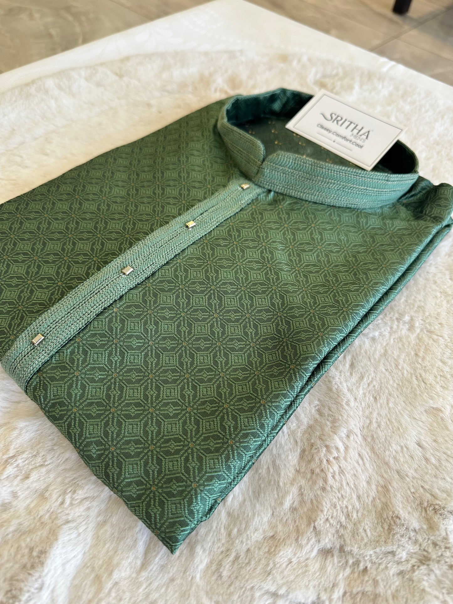 SM0725-02-09 Leaf Green Silk Blend Kurta Set