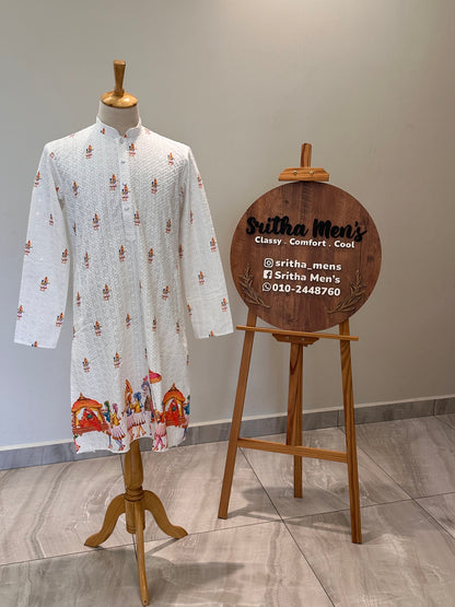 SM1125-02-19 White Wedding Design Cotton Kurta Set