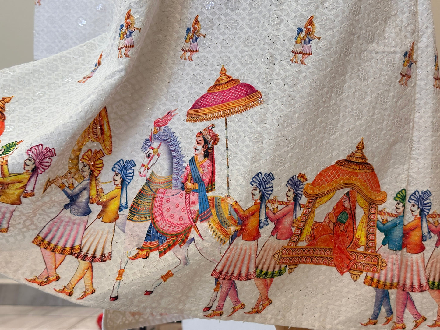 SM1125-02-19 White Wedding Design Cotton Kurta Set