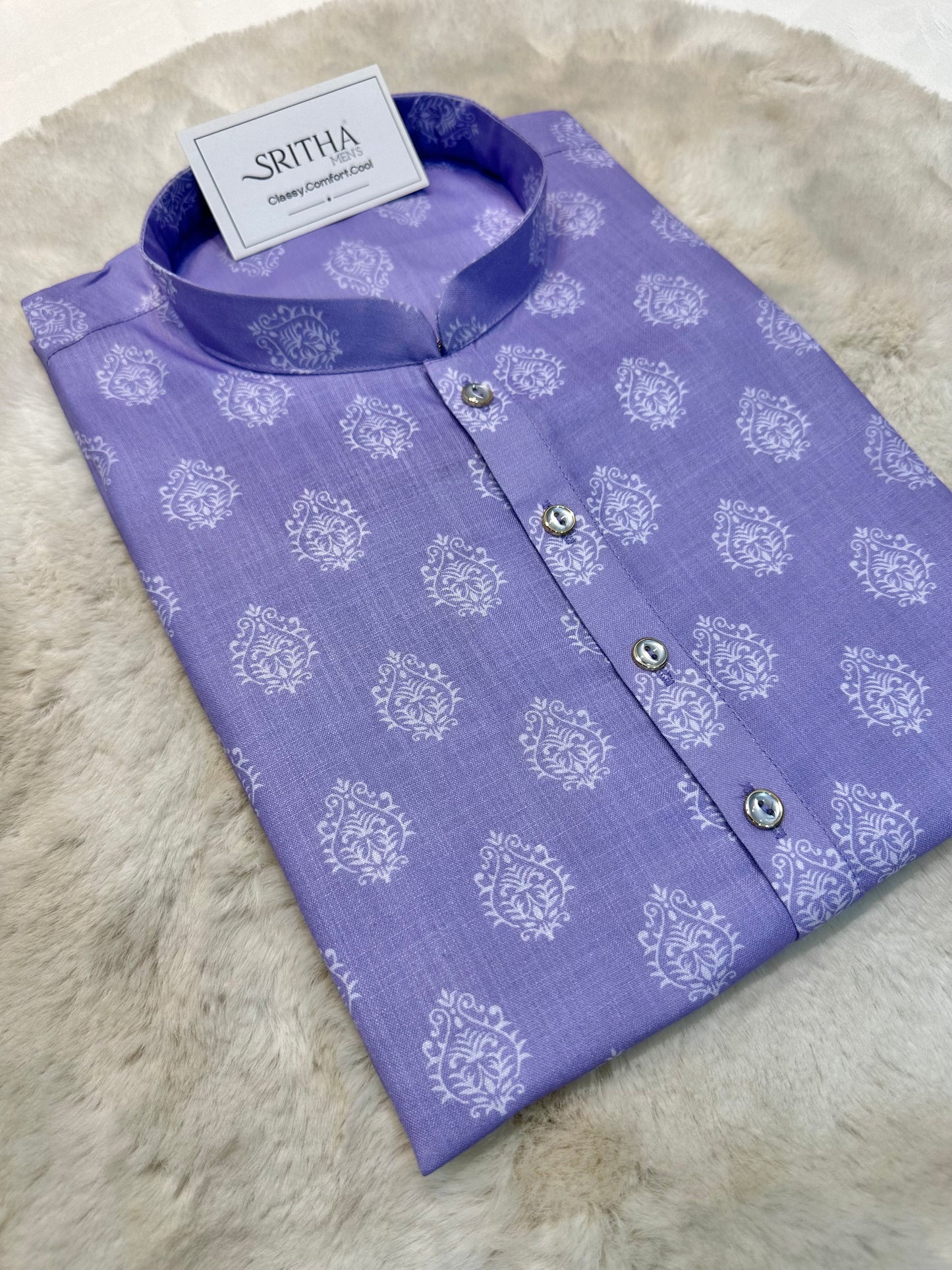 SM0726-01-01 Dark Lavender & White Printed Soft Cotton Kurta
