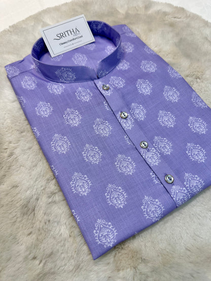 SM0726-01-01 Dark Lavender & White Printed Soft Cotton Kurta