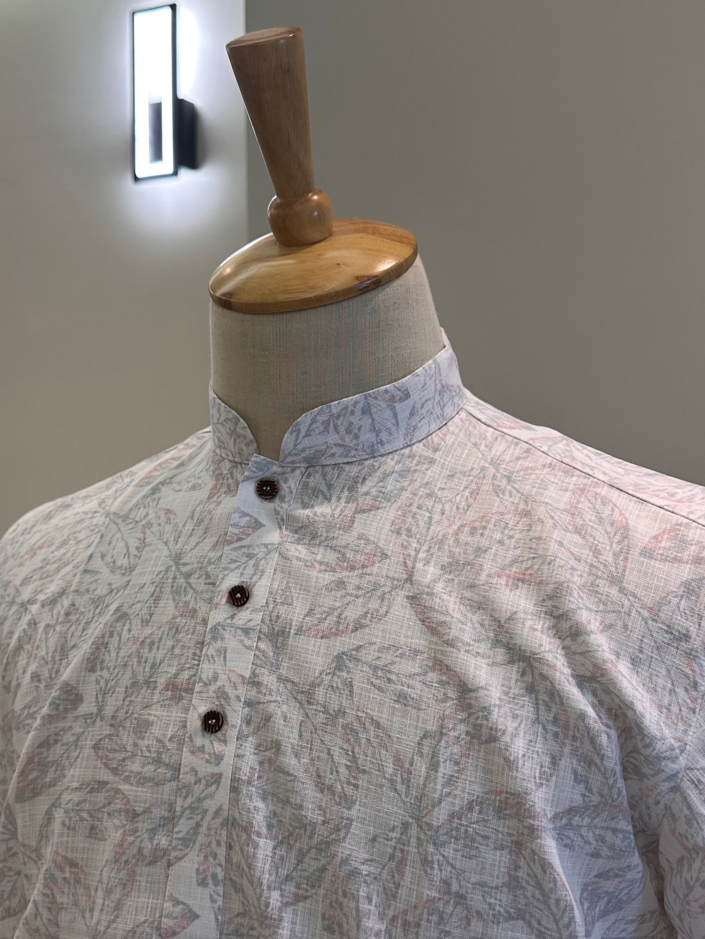 SM0126-18-09 White & Grey Print Short Cotton Kurta