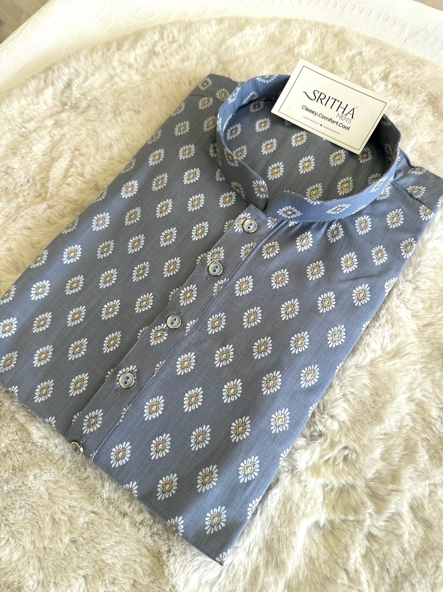 SM0526-01-01 Grey & White Printed Cotton Kurta