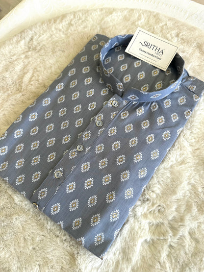 SM0526-01-01 Grey & White Printed Cotton Kurta