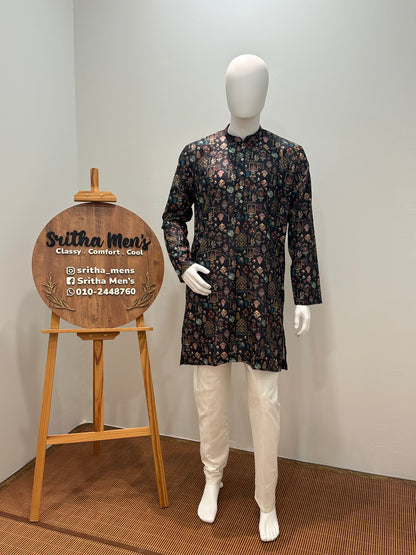 SM0726-01-02 Black Base Animal Printed Soft Cotton Kurta