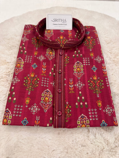 SM1225-01-16 Red Pink Soft Cotton Silk Kurta