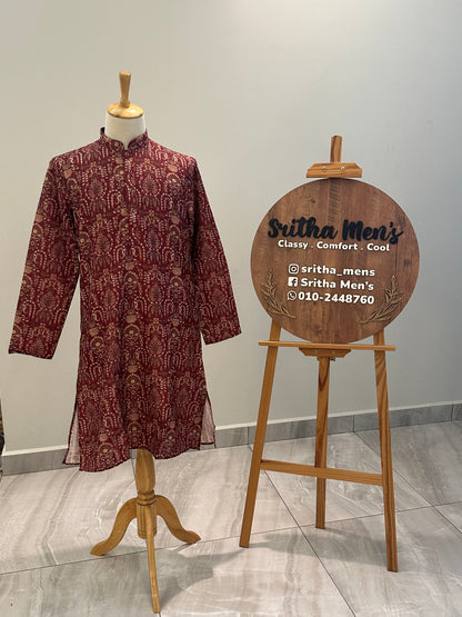 SM1125-02-04 Maroon Red Soft Silk Blend Kurta Set