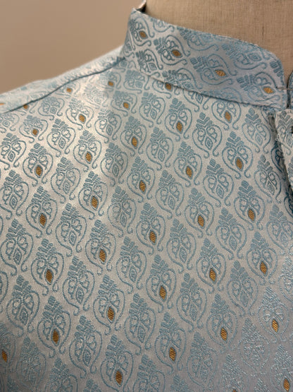 SM1125-02-08/18 Sky Blue Blue & Gold Soft Jacquard Kurta Set