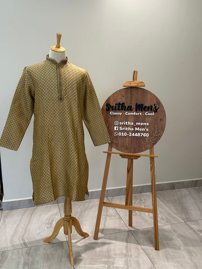 SM0625-06-05 Gold Cotton Blend Kurta Set