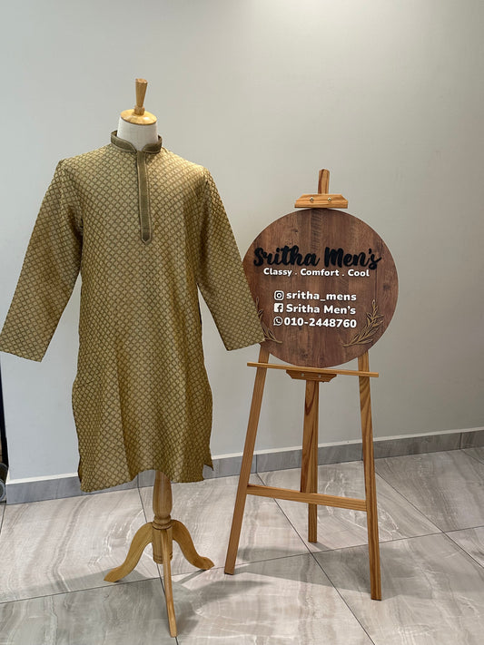 SM0625-06-05 Gold Cotton Blend Kurta Set