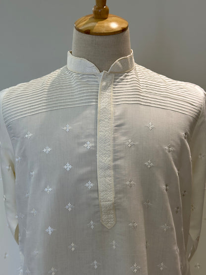 SM0326-06-03 White with Embroidery Floral Soft Cotton Blend Kurta Set