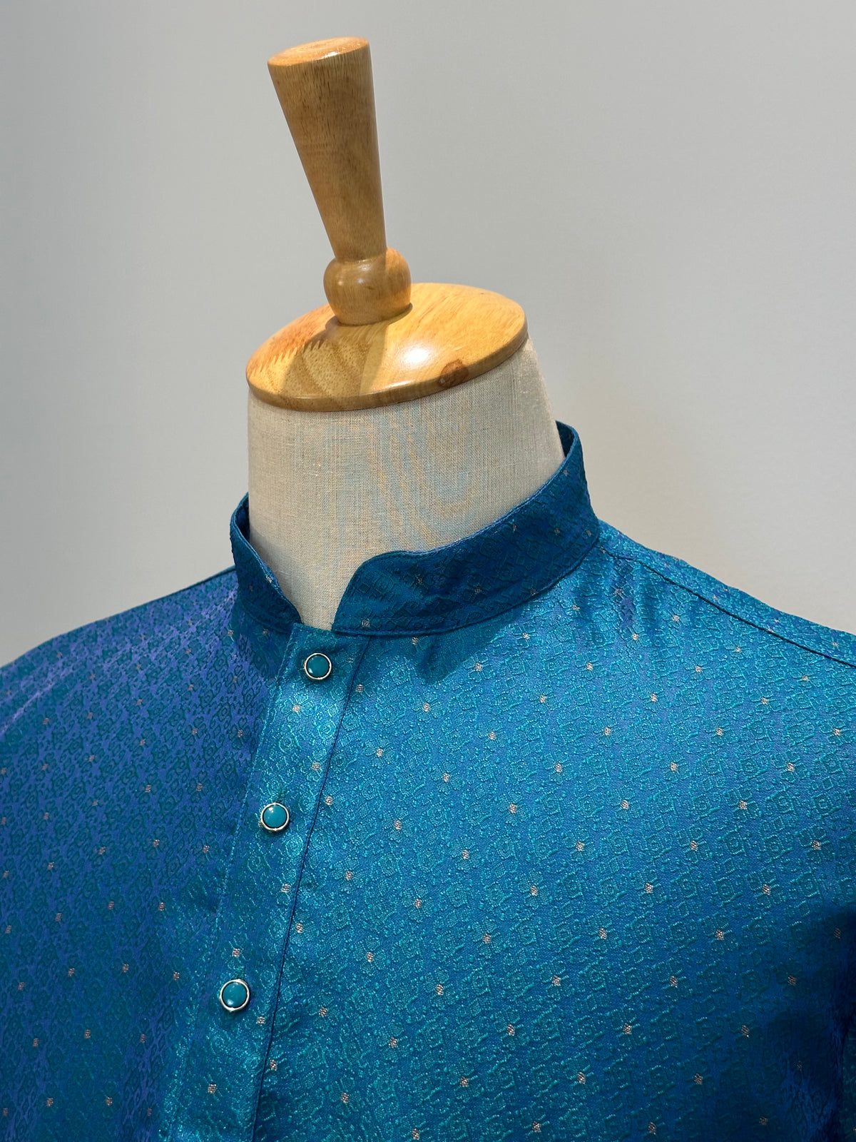 SM0826-02-17 Peacock Blue Jacquard Silk Blend Kurta Set