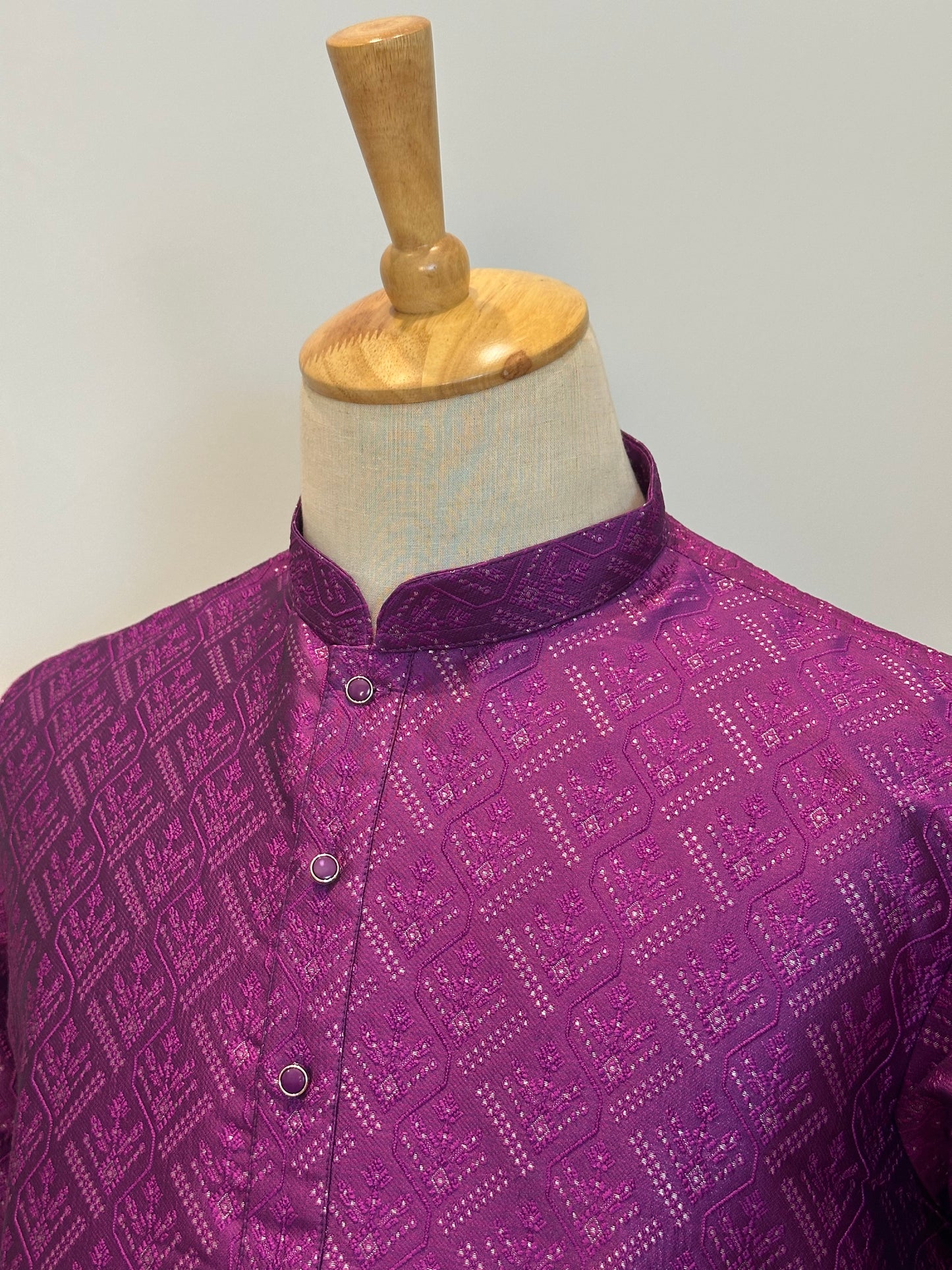 SM0626-02-01 Royal Purple & Gold Silk Blend Kurta Set