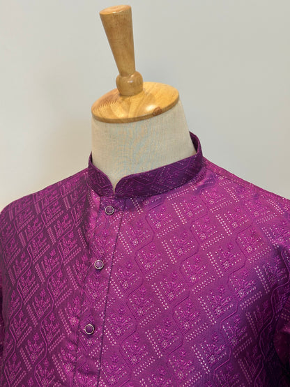 SM0626-02-01 Royal Purple & Gold Silk Blend Kurta Set