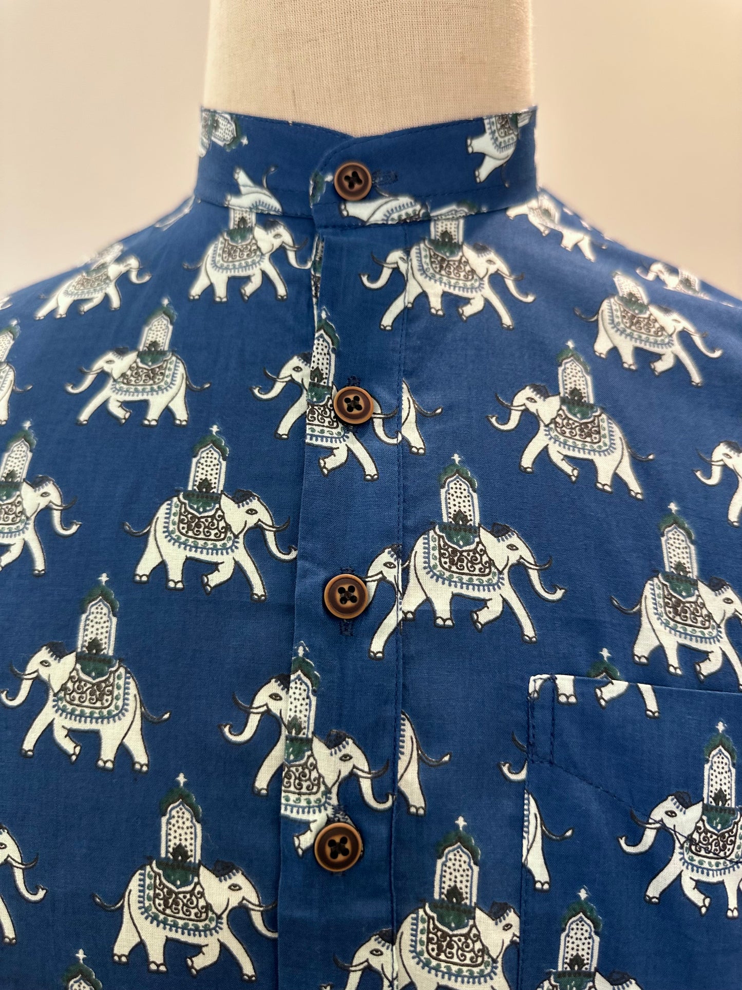 SM1025-16-04 Blue Base Elephant Print Short Cotton Kurta