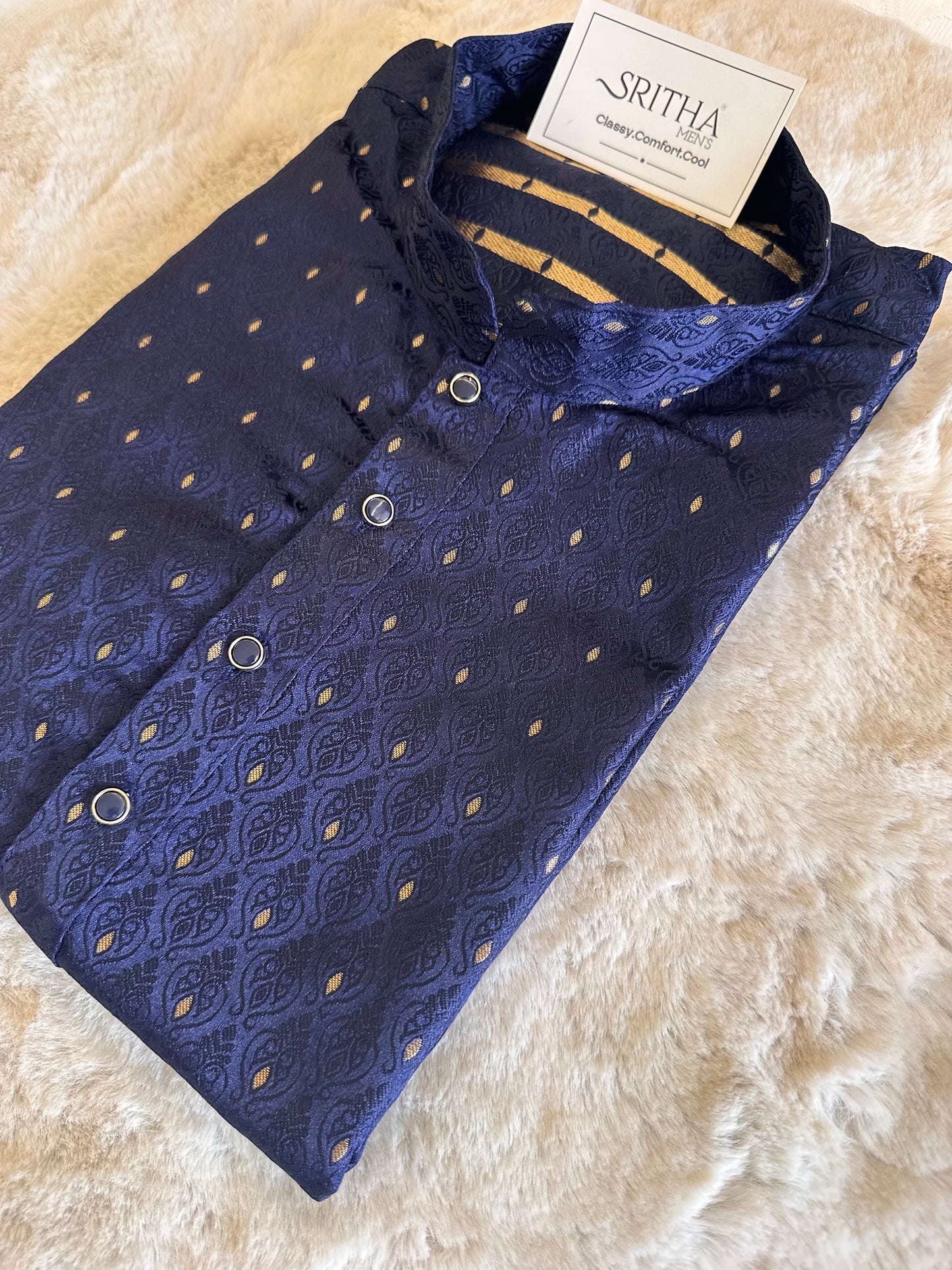 SM1125-02-09 Dual Shade Navy Blue Jacquard Kurta Set