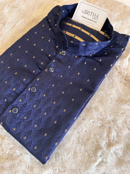 SM1125-02-09 Dual Shade Navy Blue Jacquard Kurta Set